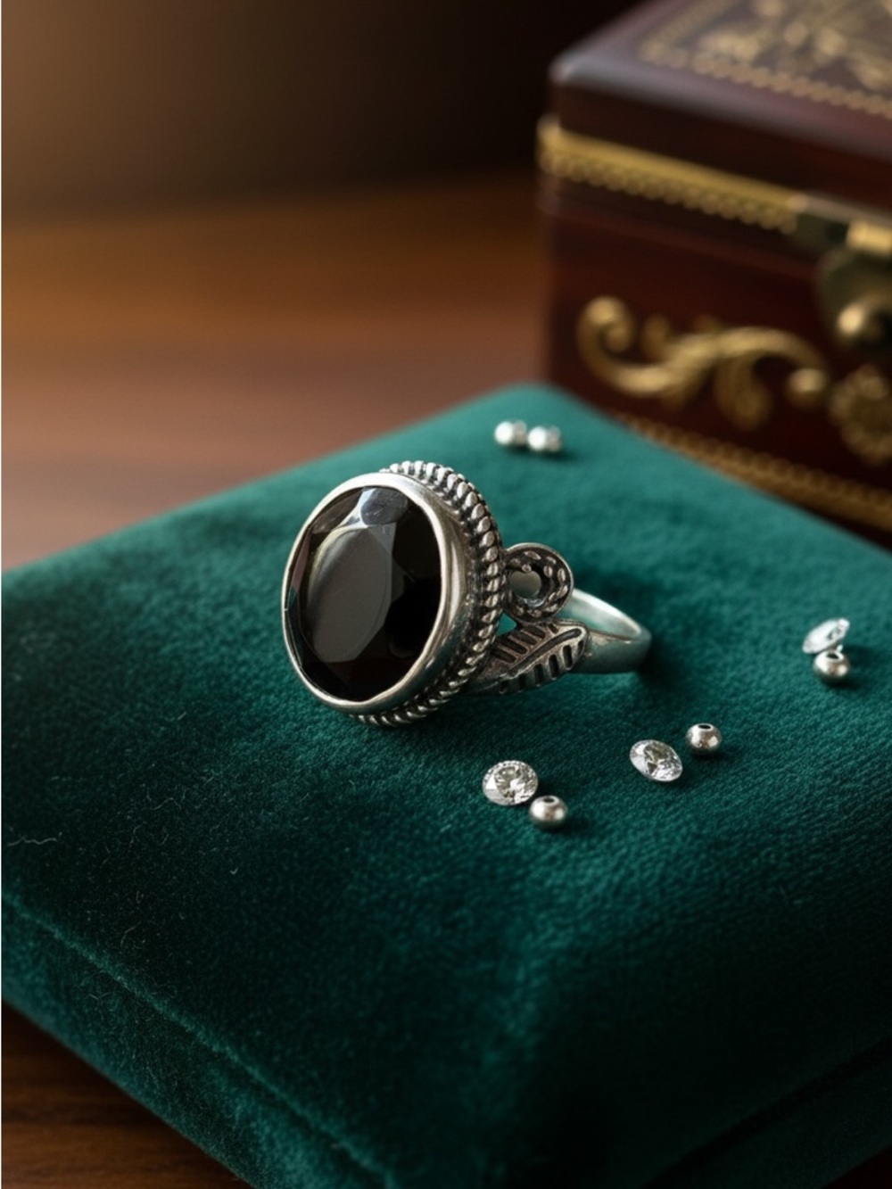Sterling Silver Black Onyx Oval Ring woman’s ring size 8.5 stamped 925 - Picture 5 of 6